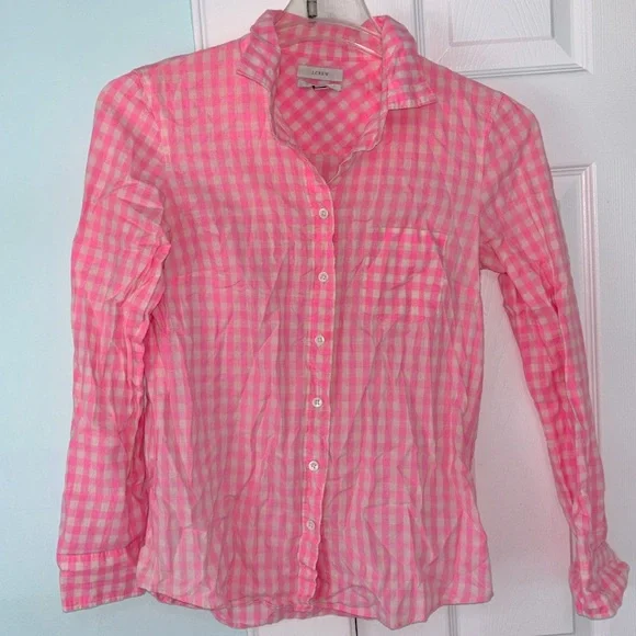 J. Crew neon checkered button down - Picture 2 of 4